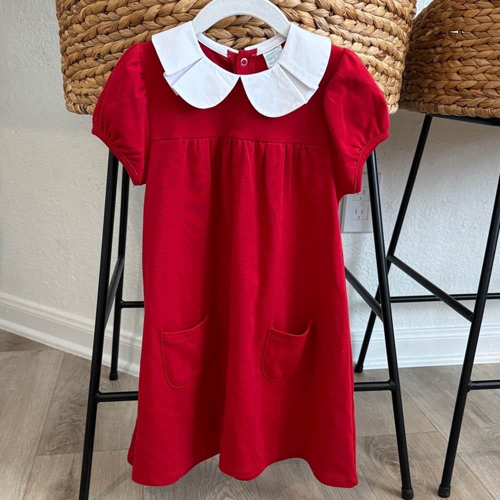 Edgehill Collection Red Dress White Peter Pan Collar Girls 5T Classic Holiday